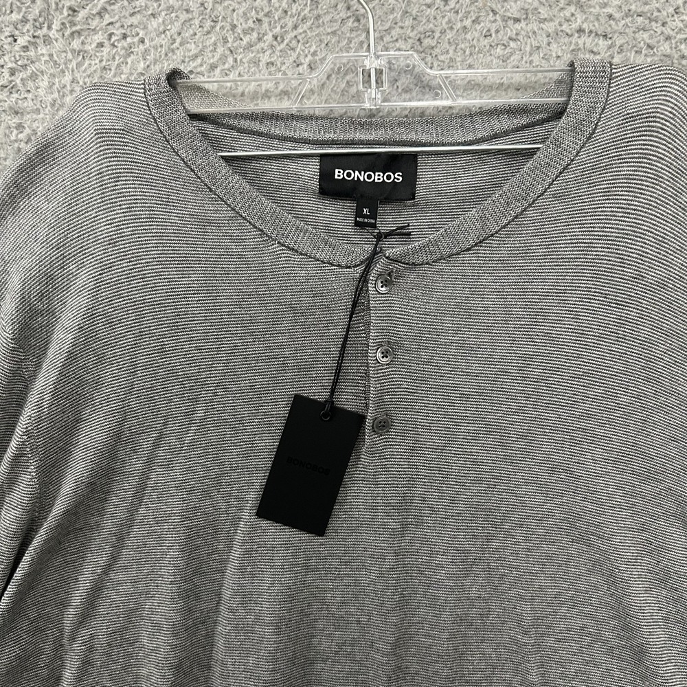 Bonobos Sweater Mens Extra Large Gray Striped Lightweight Henley Cotton‎ Adult
